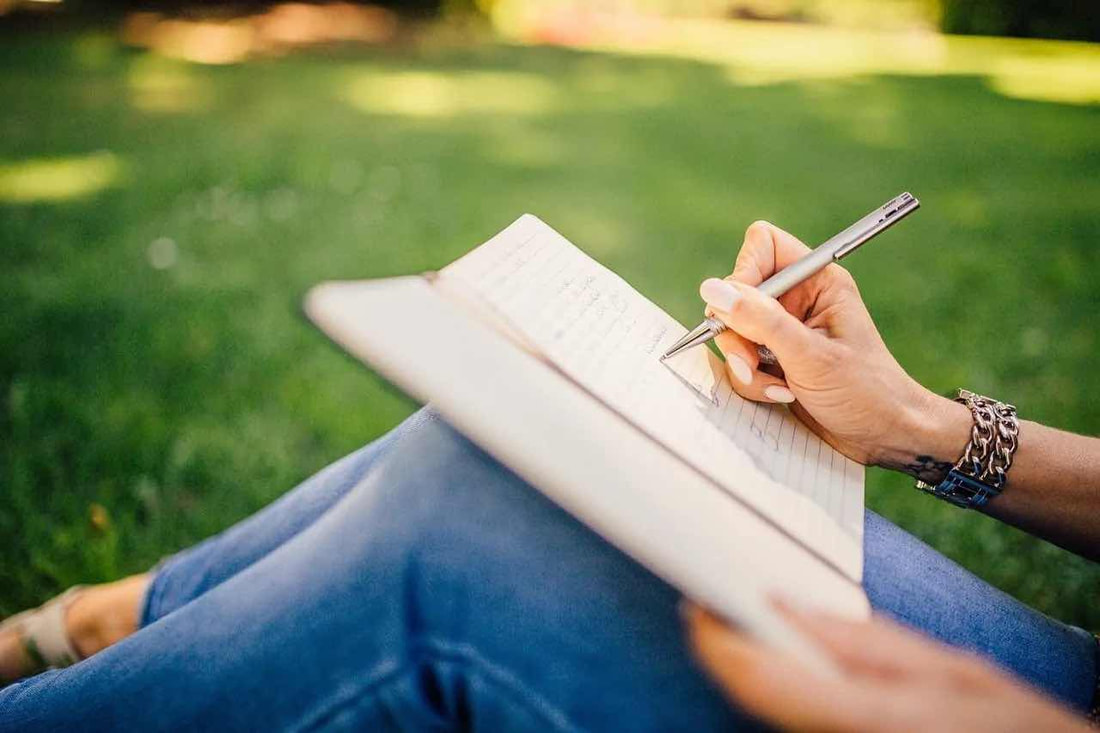 person journaling in the park